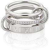 JINHUI 18k Gold Plated Rings Interlocked Stackable Rings for Women,Non Tarnish Statement Ring Set With Dainty Cubic Zirconia Stainless Steel Multi Ring Stack Charms Ring Fashion Jewelry for Women (Roman, Silver, 6)