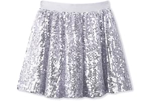 WELAKEN Sequin Skirt for Girls Kids Elastic Waist A-Line Sparlky Mini Skirt with Lining