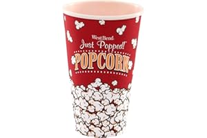 West Bend Theatre Popcorn Bucket, Reusable and Dishwasher-Safe for Fun Movie Nights, Parties, Events, 1-Quart, Red