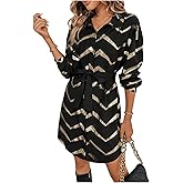 SweatyRocks Women's Metallic Gold Long Sleeve Dresses Collar Shirtdress Casino Night Party Outfit