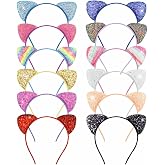 12 Pack Glitter Headbands with Sequin Cat Ears for Girls and Women - Cute Hair Accessories for Daily Wear and Party Decoration (Multicolor)