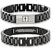 HSM Christian Bracelet for Men– Mens Bracelet with Bible Verse, Faith & Patriotic Stainless Steel Bracelets for Men, Religious Gift for Husband, Dad, Son – Adjustable