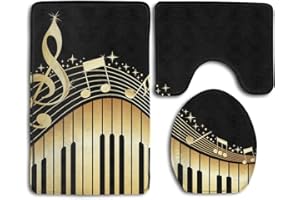 CoolSomeJies Fashion Novel Music Note Prints 3 Piece Non-Slip Bathroom Rugs Set Living Room Bath Mat + Contour + Toilet Lid Cover