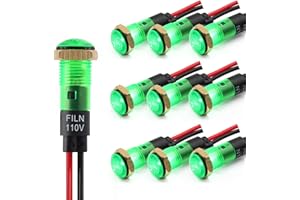 FILN Small 110V LED Light 8mm(5/16") Warning Indicator Lights Waterproof Low Power Panel Mount Signal Lamp（10PCS Green