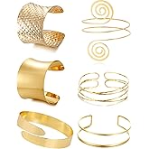 BROCC 6PCS Arm Cuff Upper Arm Band Gold Cuff Bracelets for Women Upper Arm Cuff Bangle for Women Adjustable Armband Set