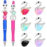 Mabor 6Pcs Cute Rhinestone Swan Focal Beads for Beadable Pens, Animal Beaded Pen Charms, Colorful Spacer Alloy Beads for DIY Craft Beaded Pens Necklace Earrings Keychain Making Supplies