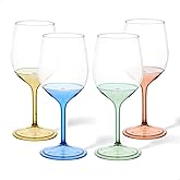 TOSSWARE POP 14oz Vino with Mix Color Stem SET OF 12, Premium Quality, Recyclable, Unbreakable & Crystal Clear Plastic Wine Glasses