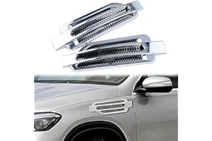 MACHSWON Car Side Airflow Grille, 2X Chrome Car Auto Bonnet Air Intake Flow Side Fender Vent Hood Scoop Cover (Silver + Black)