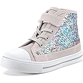 K KomForme Toddler Sneakers Girls Canvas High Top Walking Shoes with Hook and Loops