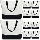 Weewooday 10 Pack Canvas Tote Bag Large Blank Reusable Grocery Bags with Handles DIY Cloth for Shopping Beach Travel(Black, White)