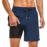 HODOSPORTS Mens 7" Swim Trunks with Compression Liner S-6XL Quick Dry Swimming Shorts Zipper Pockets Swimsuits