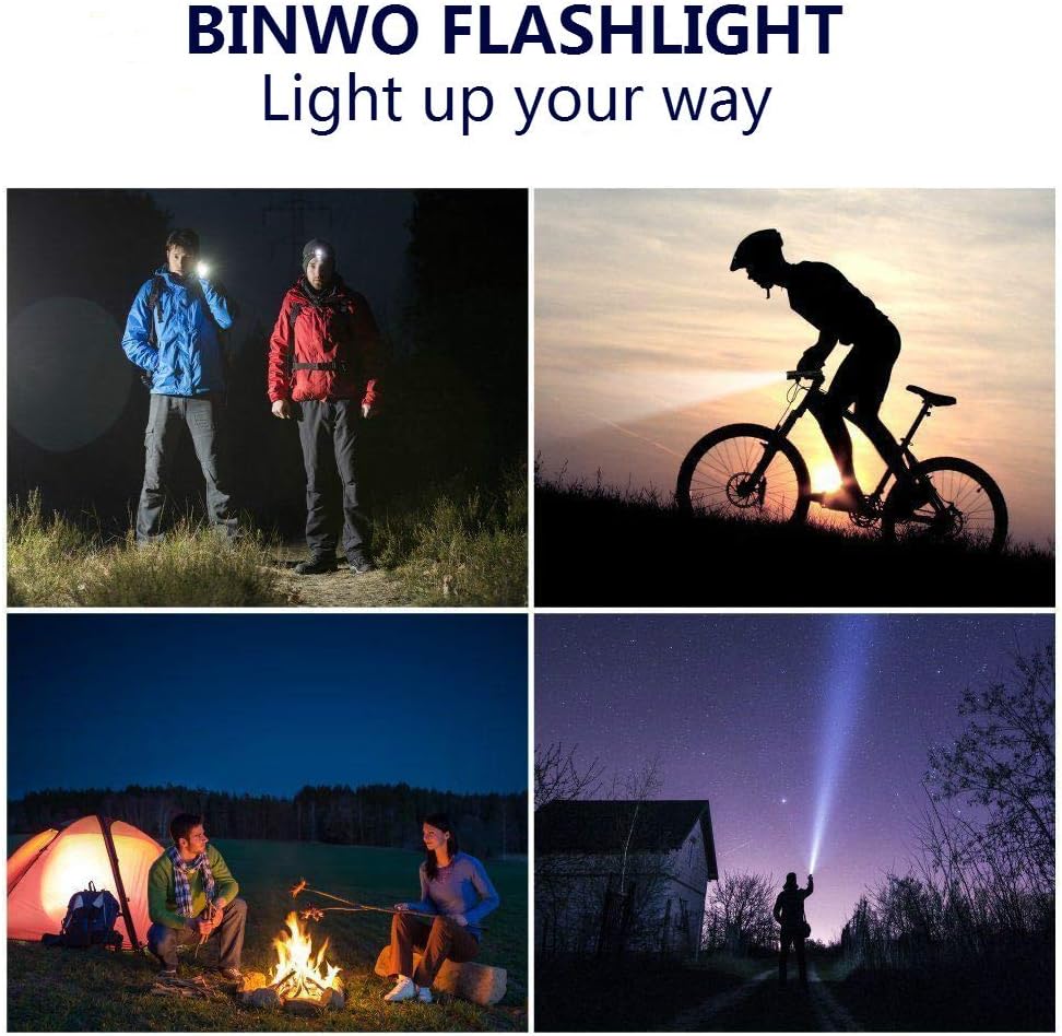 LED Tactical Flashlight, BINWO Super Bright High Lumen XML T6 LED Flashlights Portable Outdoor Water Resistant Torch Light Zoomable Flashlight with 5 Light Modes, 2 Pack - - 