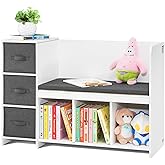 VEVOR Kids Reading Nook Bench, Toddler Bookshelf and Bookcase with Detachable Seat Cushion, 6-Cubby Storage Organizer Bench with 3 Drawers, Ideal for Playroom, Bedroom, Living Room or Entryway, White