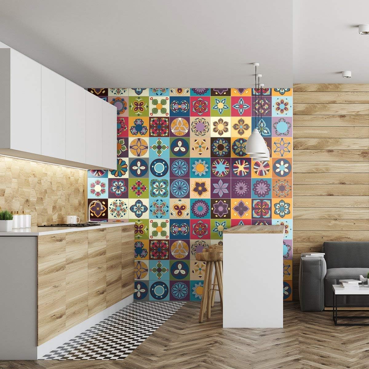Ambiance Sticker Self-Adhesive Decorative Wall Decal Cement Tile for Bathroom and Kitchen Alicante - Pack of 60 Stickers of 10 x 10 cm