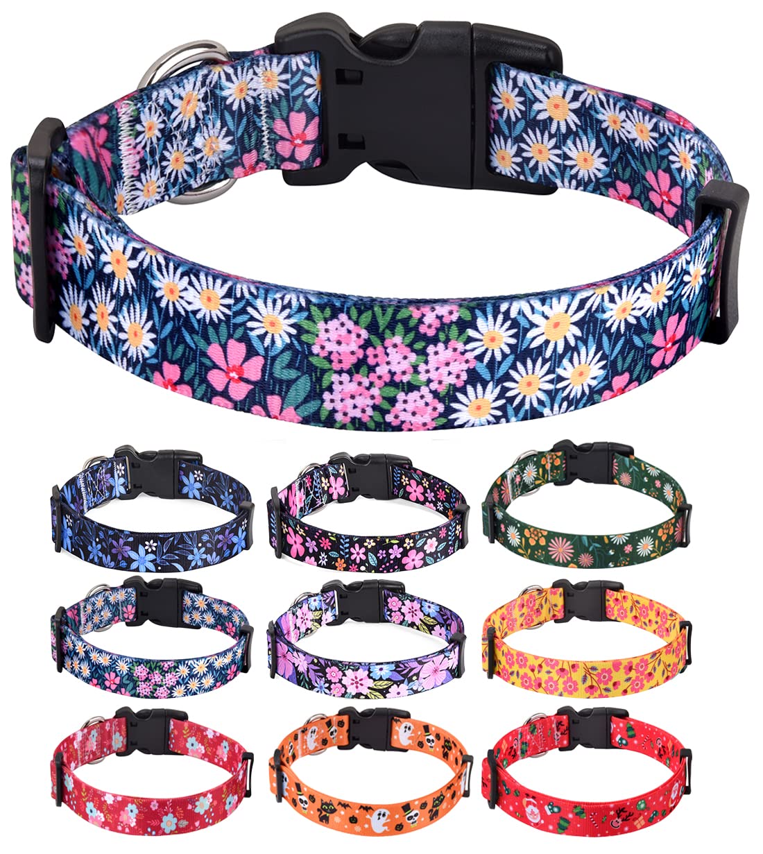 HQYDDMI Dog Collars with Floral Print, Soft Comfortable Adjustable Collars for Small Medium Large Dogs, Floral Pattern for Girl Boy Dogs(Colorful Floral,S) — image 1