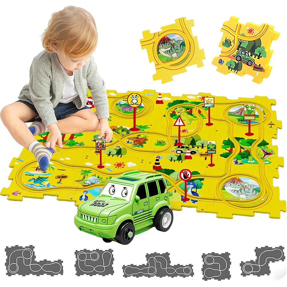 Puzzle Racer Kids Car Track Toy Car Set for Kids DIY 12PCS Puzzle Track Rail Route Educational Game Gift Toys for Children 2 3 4 5 6 Years