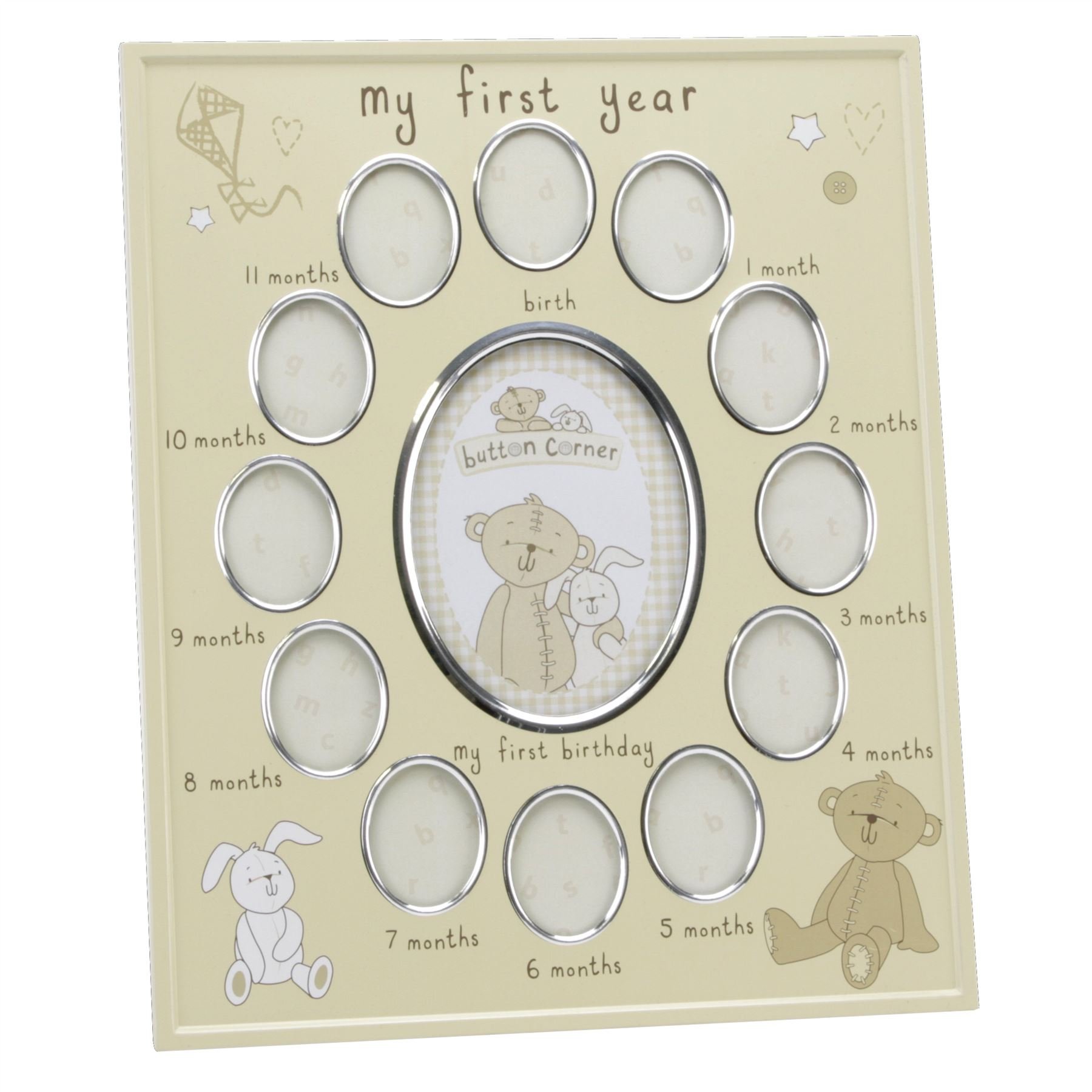Button Corner Aluminium Photo Frame "My First Year" New Born Baby CG784