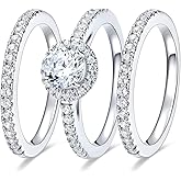 MDFUN Three-in-One Oval Halo Wedding Bands Set Engagement Rings 18K White Gold Plated Cubic Zirconia Promise Eternity Band for Women Size 5-10