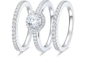 MDFUN Three-in-One Oval Halo Wedding Bands Set Engagement Rings 18K White Gold Plated Cubic Zirconia Promise Eternity Band for Women Size 5-10