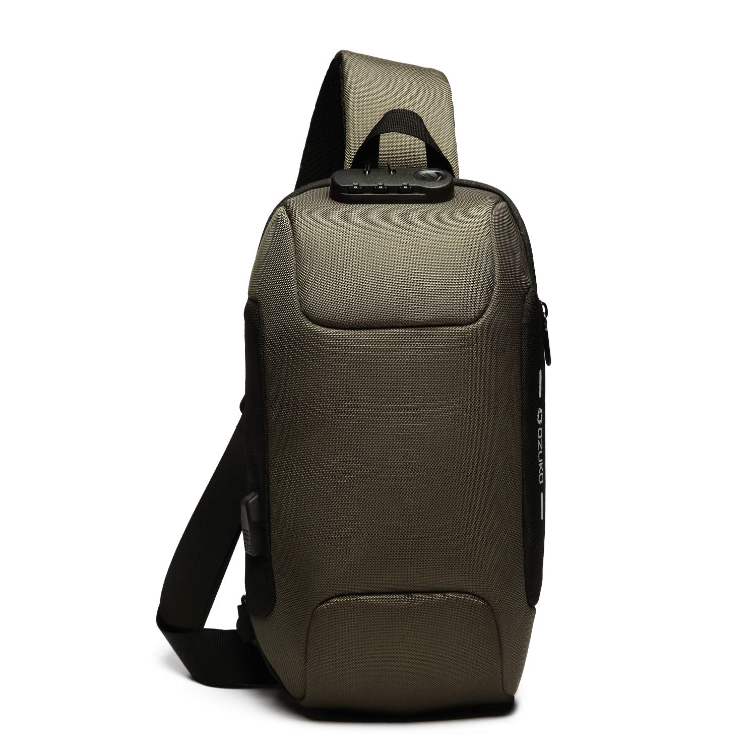 FANDARE New Men Sling Bag Anti-Theft Crossbody Bag Chest Pack with Password Lock,USB, Reflective Stripe Shoulder Bag for Cycling Camping Riding Hiking Waterproof Polyester Light Green