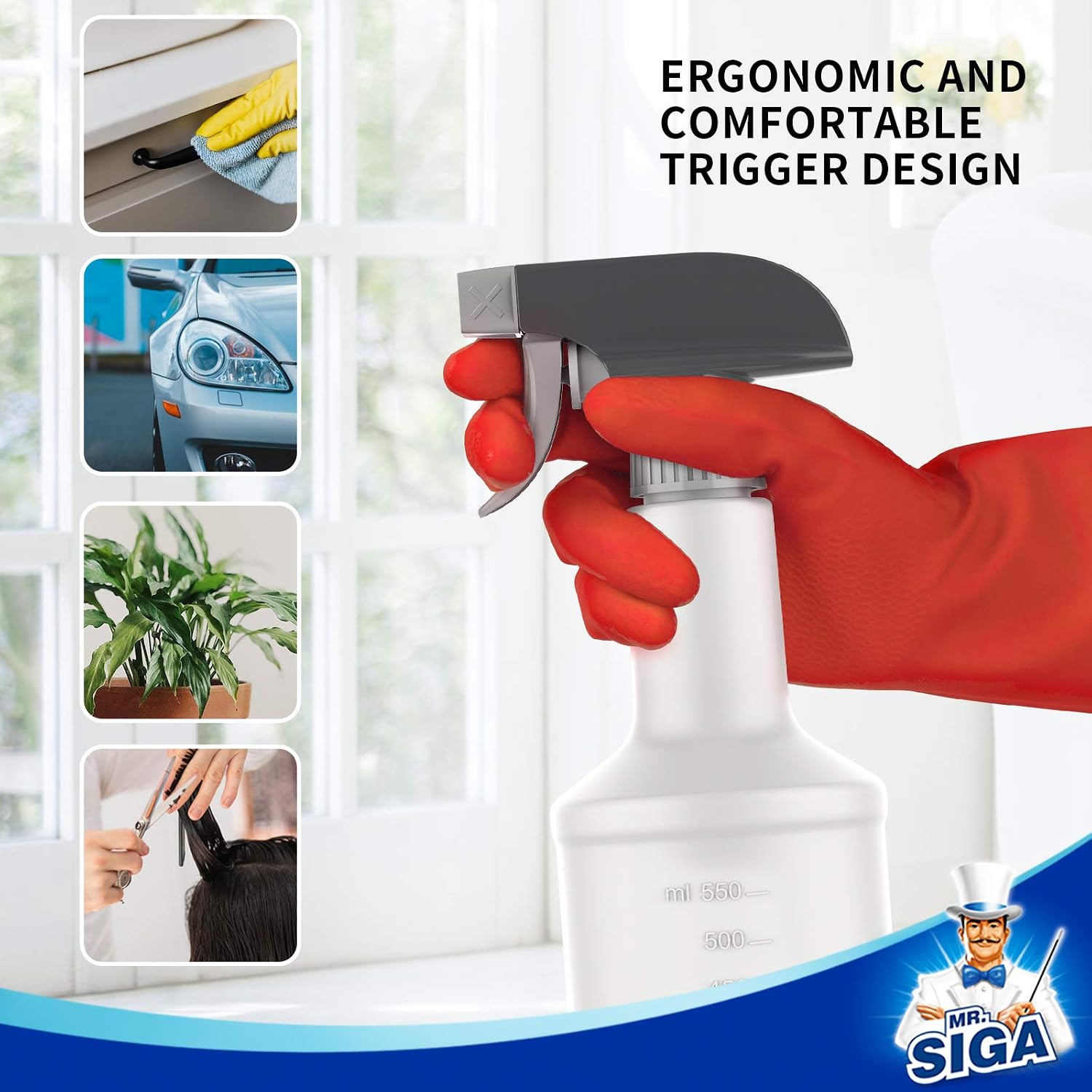 MR.SIGA 24 oz Plastic Spray Bottles for Cleaning Solutions HDPE Commercial Grade Refillable Water Spray Bottle with Measurements and Adjustable Leak Proof Nozzle - Image 4