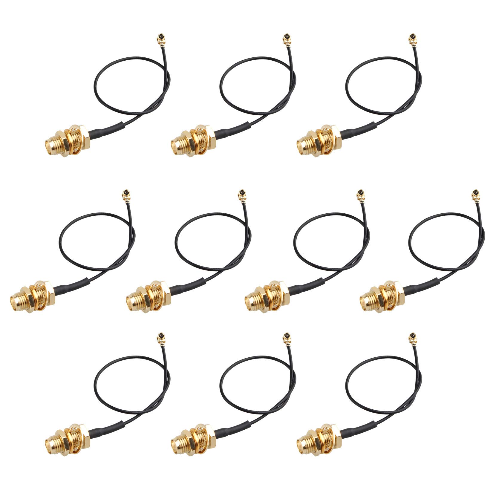 Jopto 10PCS U.FL Mini PCI to RP-SMA Male (Pin in Center, thread outside) Pigtail Antenna WiFi Cable Black 15CM Length 1.13 for U.FL Antenna Hand-held Radio MiNi PCI-E Card WLAN Network WiMax