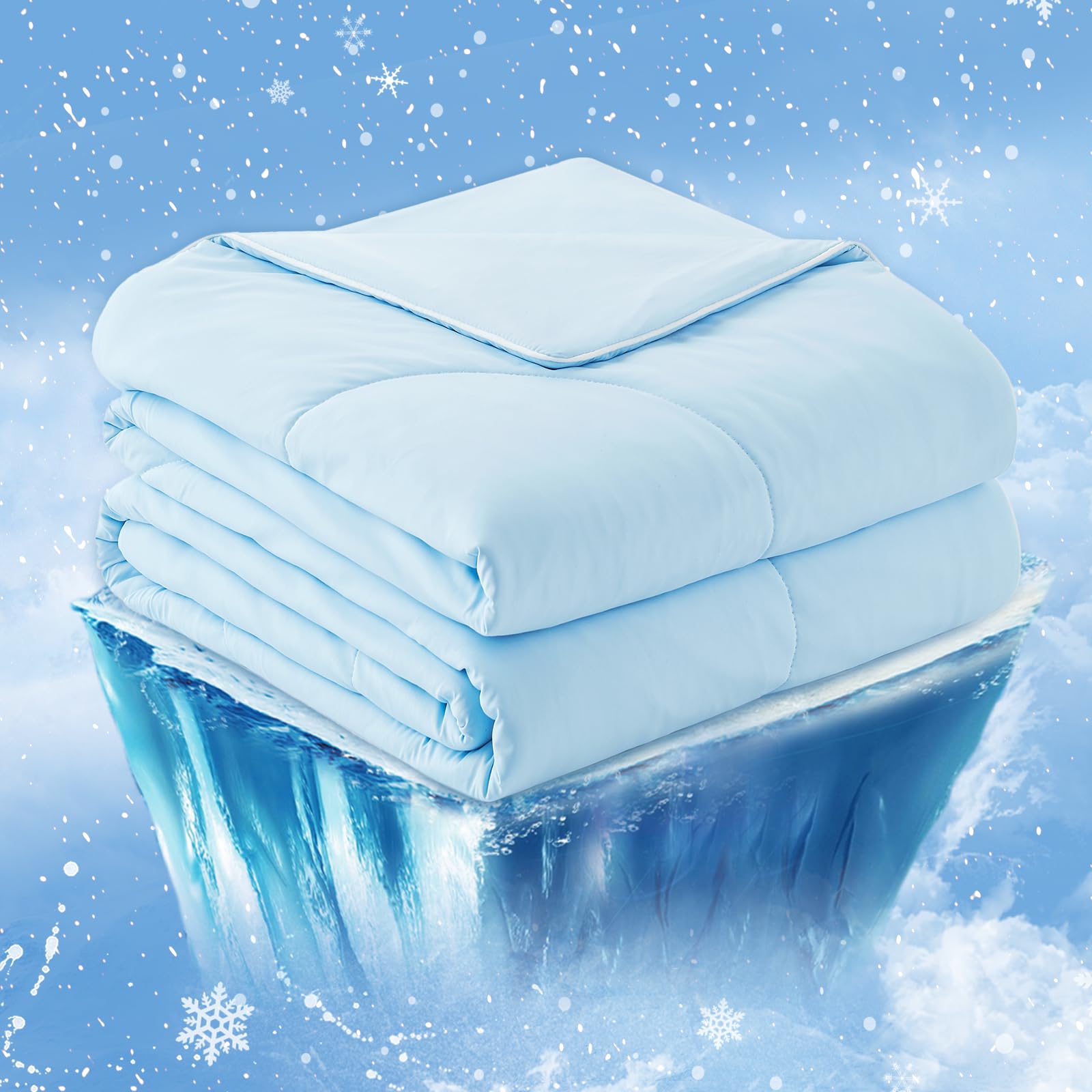 Photo 1 of Cozy Bliss Cooling Comforter King Size, Cooling Blankets for Hot Sleepers and Night Sweats, Sky Blue Summer Comforter for King Size Bed, Breathable Soft Lightweight Silk Smooth