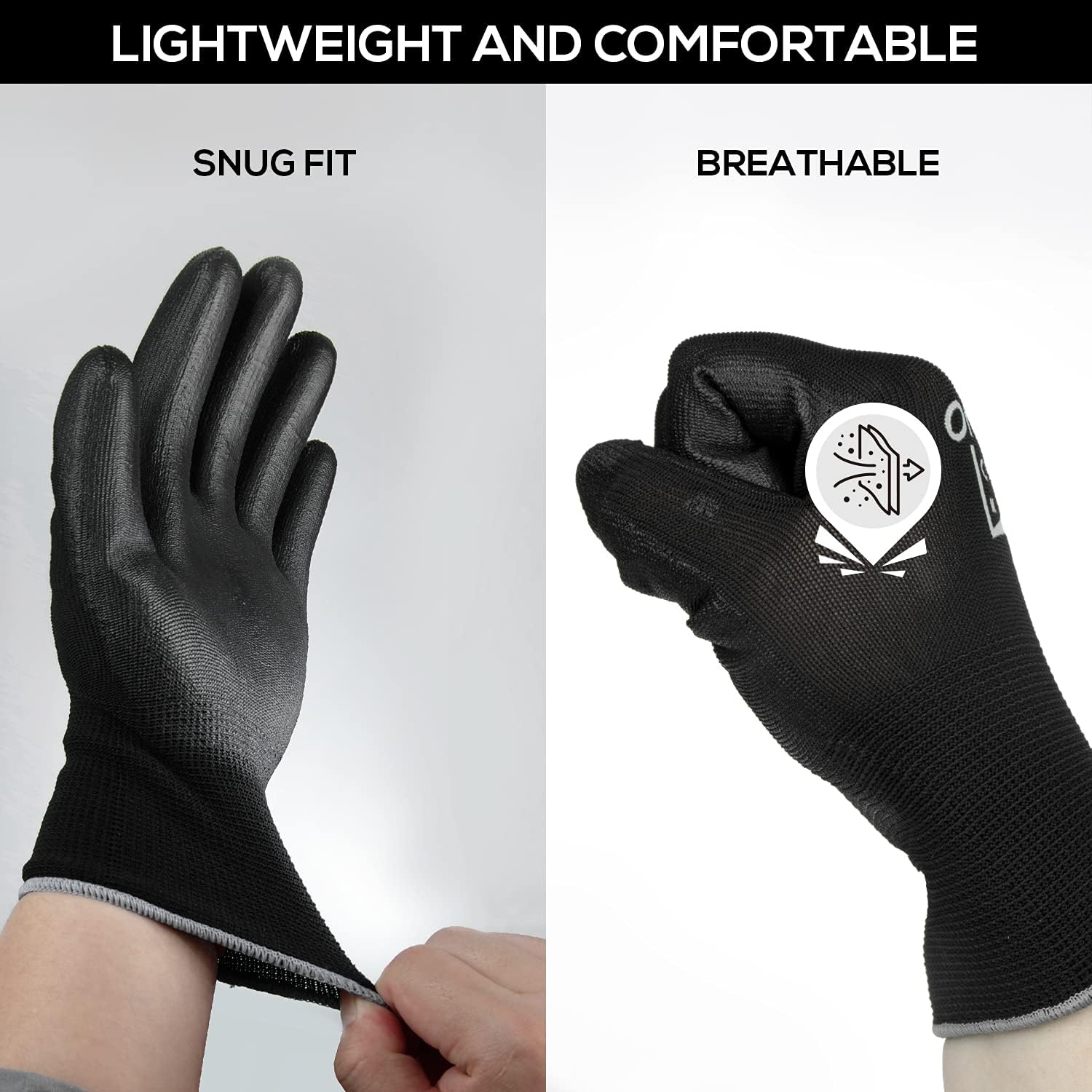 OriStout Safety Work Gloves with Grip (12-Pairs Bulk Pack, Size L/9), Polyurethane(PU) Coated Black Working Gloves for Warehouse, Gardening, Construction, Mechanic, DIY, Yard Work, Large: Clothing