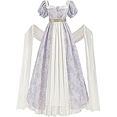 Nuoqi Regency Dress for Women 1800s Empire Waist Victorian Ball Gowns with Shawl