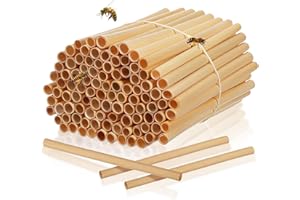 Luxshiny 100pcs Natural Reed Bee Tubes Refill Replacement Bee House Tubes for Mason Pollination and Solitary