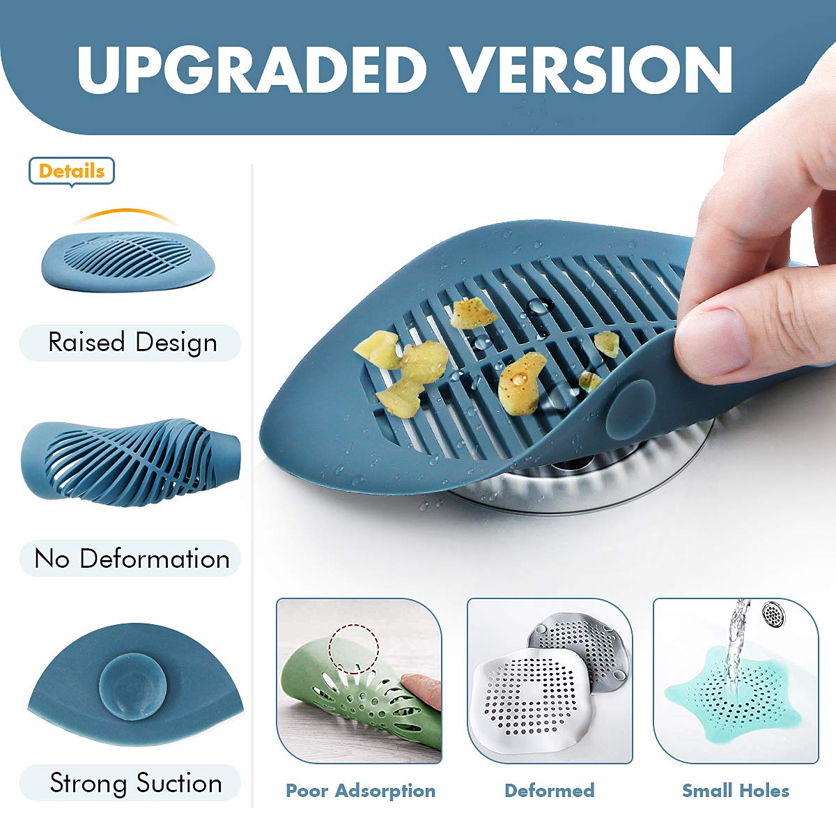 Drain Hair Catcher,Durable Silicone Hair Stopper Shower Drain Covers Drain Filter for Bathroom Kitchen (4 color)