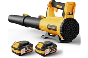 QIYORL Leaf Blower Cordless with 2× 5.0Ah Batteries and Charger, 21V Electric, Lightweight Battery Powered Blowers for Lawn Care, Yard, Patio Cleaning, Blowing Leaves & Dust, Yellow