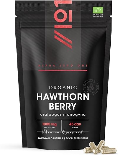 ALPHA01 Organic Hawthorn Berry 1000mg 90 Vegan Capsules