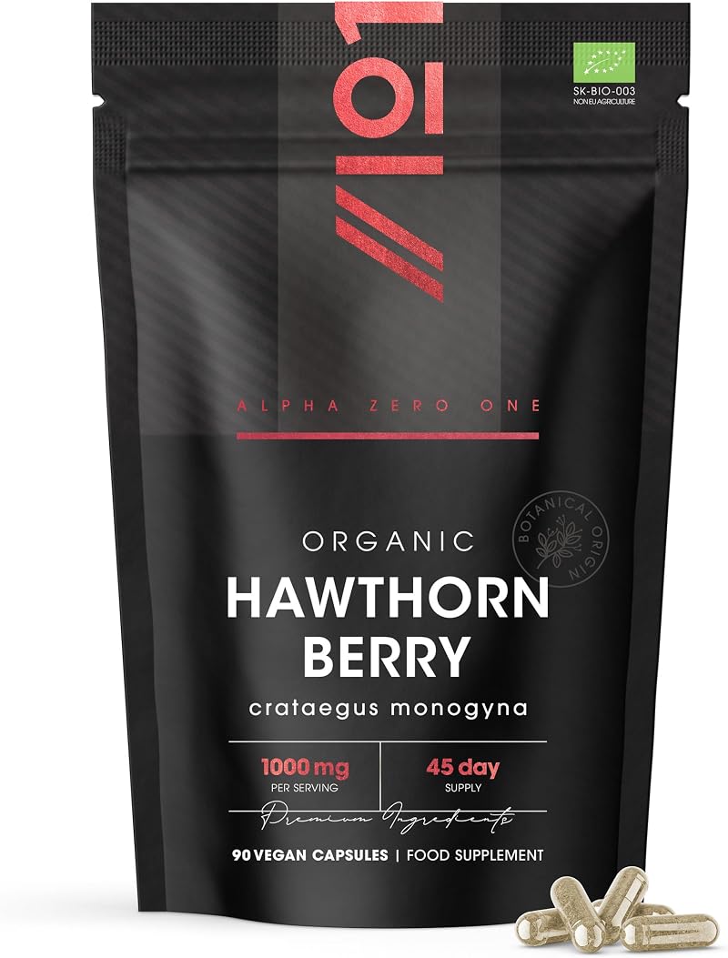 ALPHA01 Organic Hawthorn Berry 1000mg 90 Vegan Capsules