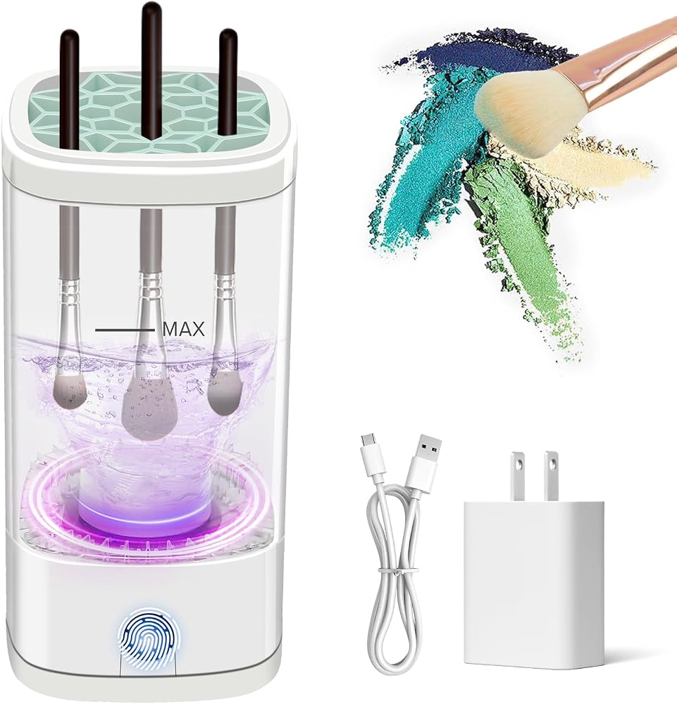 Electric Makeup Brush Cleaner Machine, Multi-Functional Cosmetic Brush Cleaner with Dryer Holder, Portable Automatic Makeup B