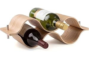 Wave Silhouette Wooden Wine Rack - 3 Bottle Freestanding Wine Holder - 2 Tier Modern Wine Storage Display & Tabletop Organize