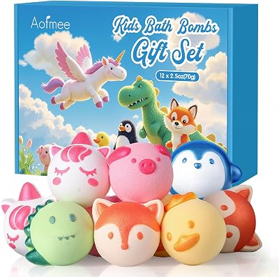 Aofmee Bath Bombs for Kids 12 Pcs Animal Shapes Natural Fragrances Gift Set