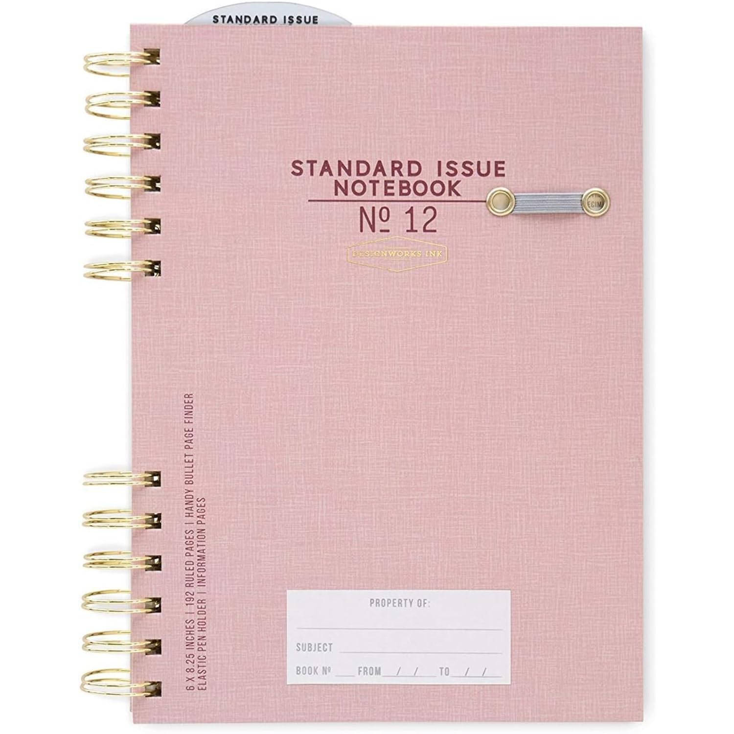 Designworks Ink Standard Issue No. 12 Dusty Pink Undated Planner Notebook Journal with Lined Pages, Elastic Pen Holder, and Durable Spiral Binding for Work, Writing, Journaling - 6" x 8.25"
