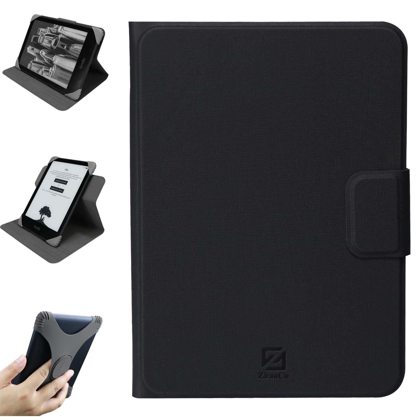 ZhaoCo Universal Detachable Case for 6'' New Kindle 2024/2022, Kobo Nia/Clara 2E / Clara HD, Lightweight Cover with Multiple Viewing Angles - Black