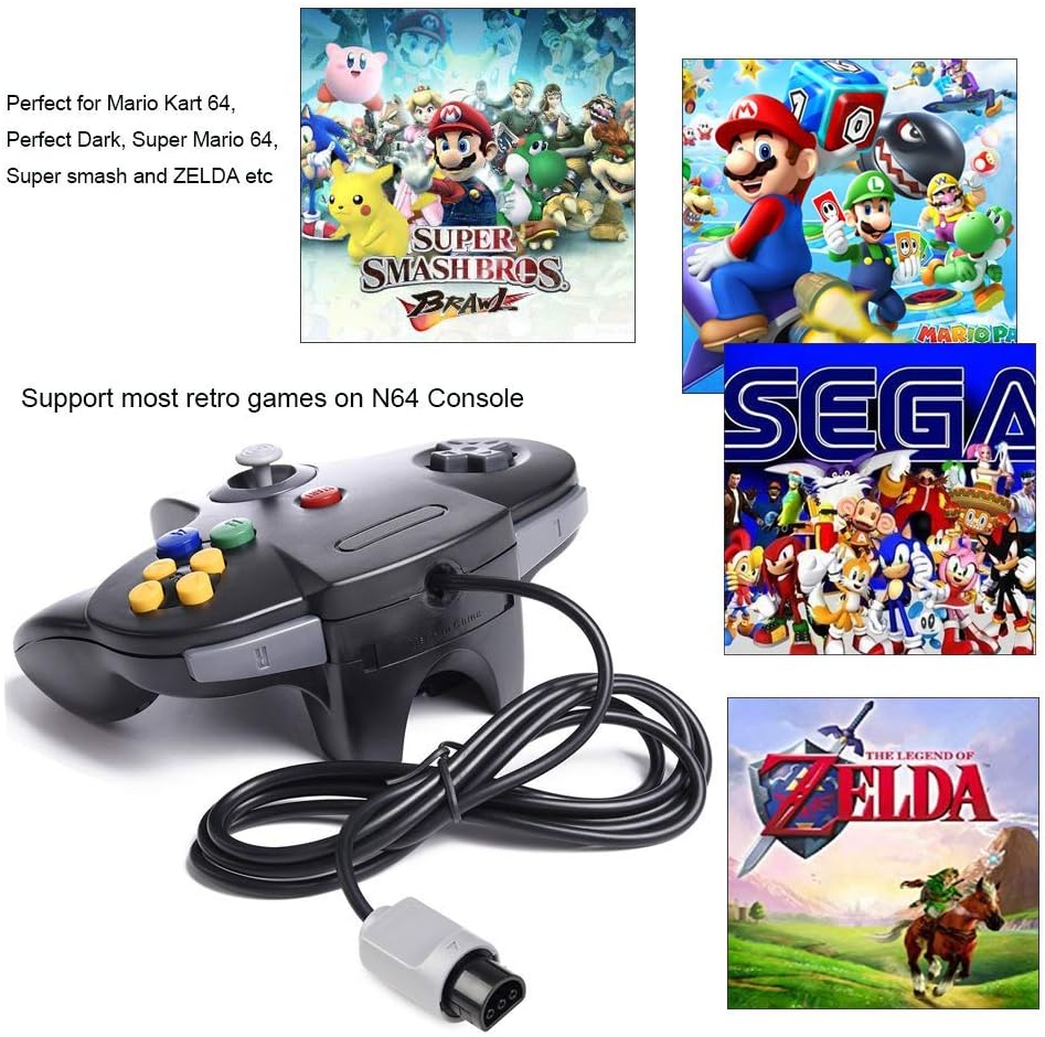 2xClassic 64 N64 Controller,kiwitata Retro Wired Game Controller Joystick for N64 Console Nintendo 64 System Black+Gray: Computers & Accessories