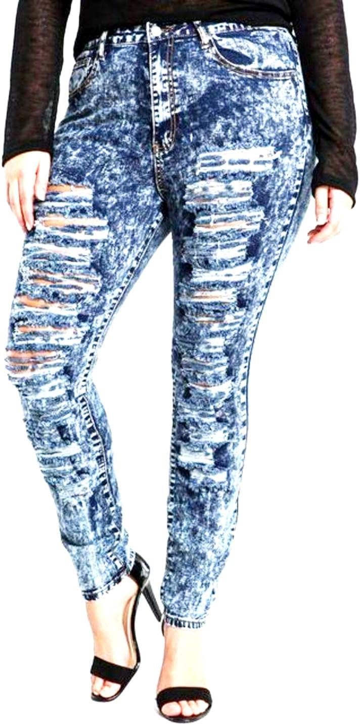 MI JEANS C'EST TOICESTTOI Womens Plus Size Stretch Distressed Ripped Blue Skinny Denim Jeans Pants