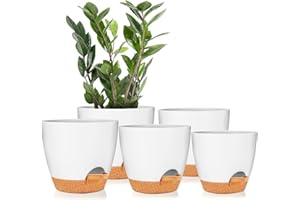 GARDIFE Plant Pots 7/6.5/6/5.5/5 Inch Self Watering Planters with Drainage Hole, Plastic Flower Pots, Nursery Planting Pot for All House Plants, Succulents,Snake Plant, African Violet, Flowers,White