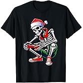 Christmas skeleton Gamer Pajamas xmas skull gaming kids men T-Shirt