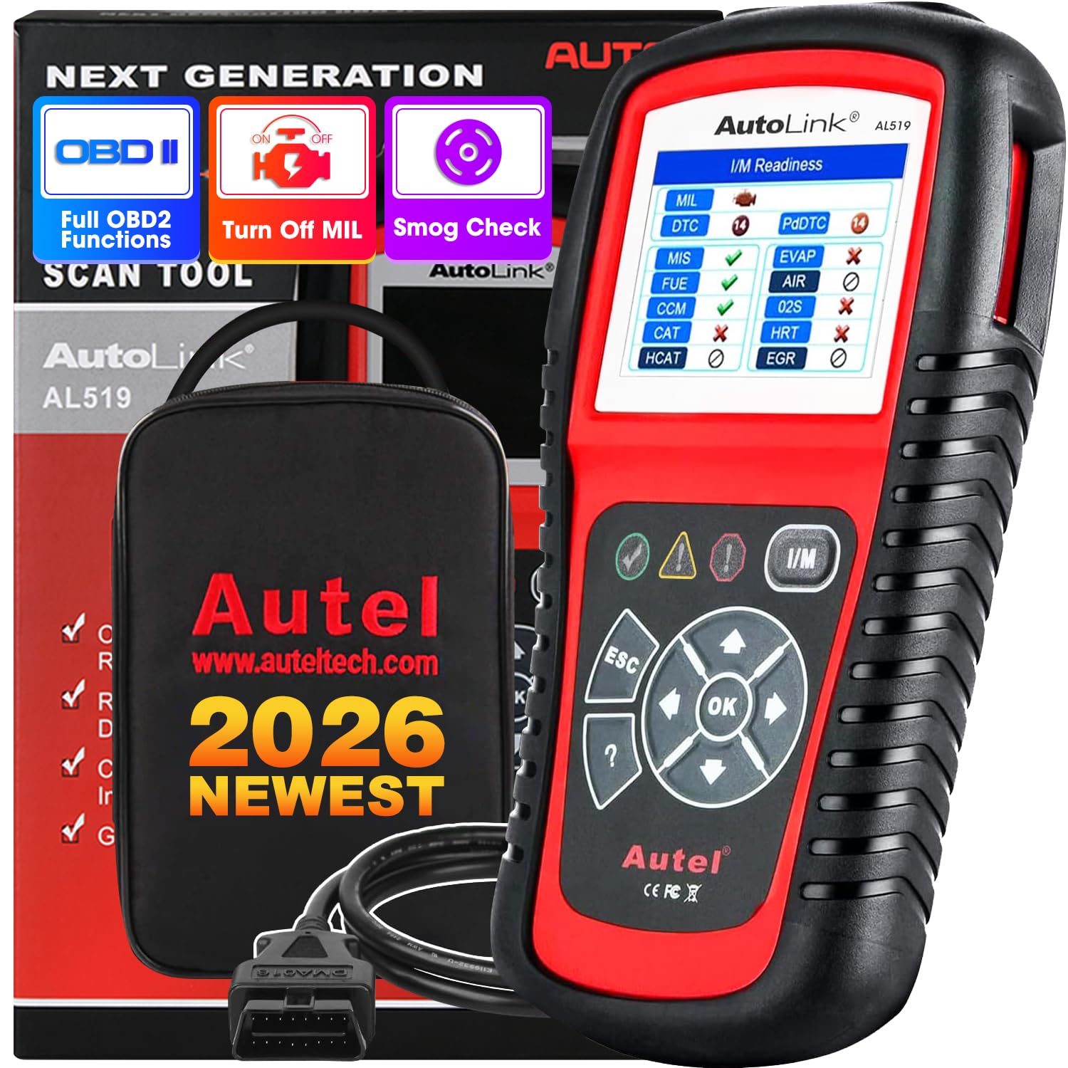 Autel AutoLink AL519 OBD2 Scanner Enhanced Mode 6 Check Engine Code Reader Universal Car Diagnostic Tool with One Click Smog Check DTC Breaker Upgraded Ver. from AL319