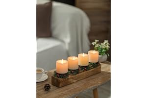 Romadedi Christmas Candle Holder Centerpiece Set - Farmhouse Pine Wood Candle Holders with Mini Wreaths Holiday Dining Table 