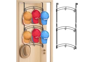 AOODA Space Saving Over the Door Hat Rack for Baseball Caps, Holds up to 27 Caps Metal Hat Organizer with 9 Hooks, Hanging Hat Holder Hanger for Closet, Bedroom (Black)