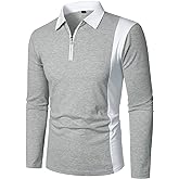 HOOD CREW Mens Long Sleeve Polo Shirts Fashion Color Block Zipper T Shirts