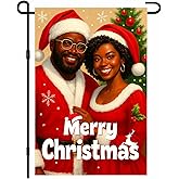IVN Merry Christmas Couple Garden Flag 12x18 Inches Double Sided Black Santa Family Holiday Yard Outdoor Decor Winter House Porch Lawn Patio
