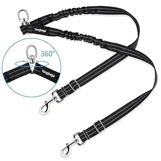 Yangbaga Doppelleine Verstellbar 360°Drehbar Hundeleine für 2 Hunde - Reflektierende Elastische Leine zum Gehen Trainieren Jo