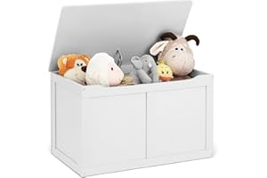 HONEY JOY Kids Wooden Toy Box, 2 In 1 Large Toy Storage Truck Bench with Flip-Top Lid, 2 Safety Hinges & Groove Handle, Toddler Big Toy Chest for Playroom & Bedroom, Gift for Boys Girls Age 3+